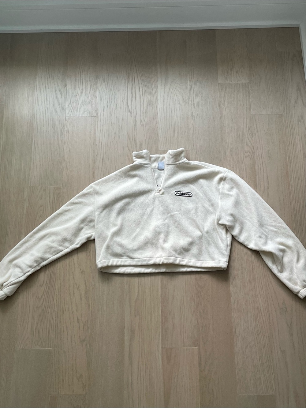 adidas Cream Cropped Half-Zip Fleece Top